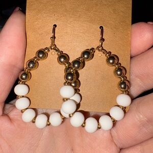 Elegant Gold and White Beaded Earrings